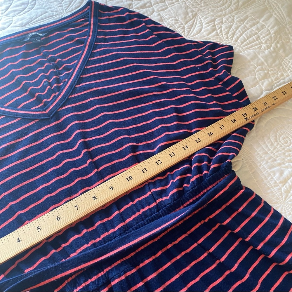 Lands’ End Navy & Coral Striped V-Neck Cinched Stretch Waist Midi Dress Plus 1X - Picture 6 of 9